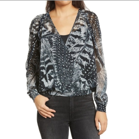 ALLSAINTS Fara‎ Stretto Long Sleeve Wrap Blouse Women’s Size 6 - Picture 1 of 10